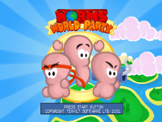 Worms World Party title screen for Playstation